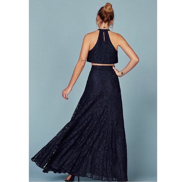NEW REFORMATION NAVY LACE CROP TOP & WRAP SKIRT TWO-PIECE SET - Picture 6 of 8
